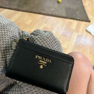 Prada full zip saffiano leather key pouch